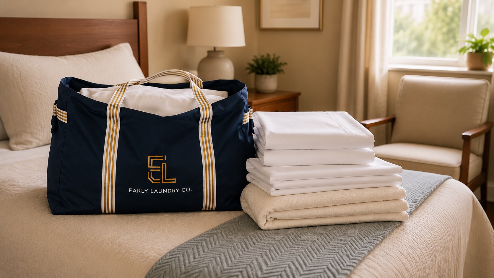 Neatly sorted and folded resident laundry ready for delivery — assisted living linen laundry pickup service for Bay Area senior care facilities